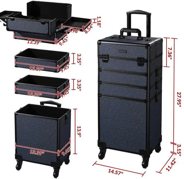 Alt view image 5 of 7 - Byootique Makeup Train Case Trolley w/ Cube Case Cosmetic Organizer ForgetMeNot