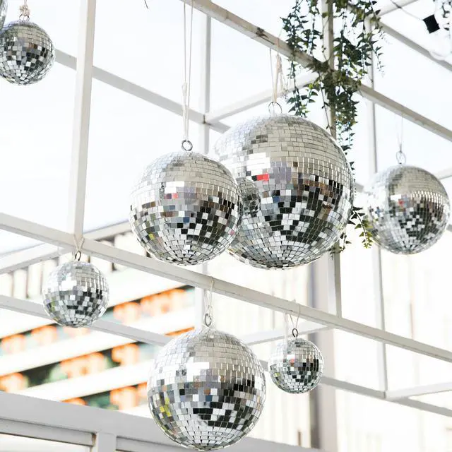 Alt view image 3 of 7 - Yescom 4PCS 7" Small Disco Ball Mirror Mini Hanging Decor for 70s 80s Party Events Wedding DJ Dance Club Stage Lighting Silver