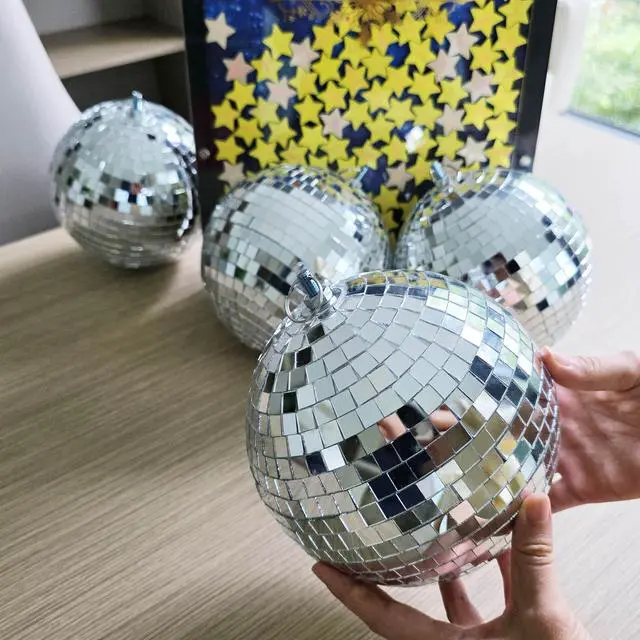 Alt view image 7 of 7 - Yescom 4PCS 7" Small Disco Ball Mirror Mini Hanging Decor for 70s 80s Party Events Wedding DJ Dance Club Stage Lighting Silver