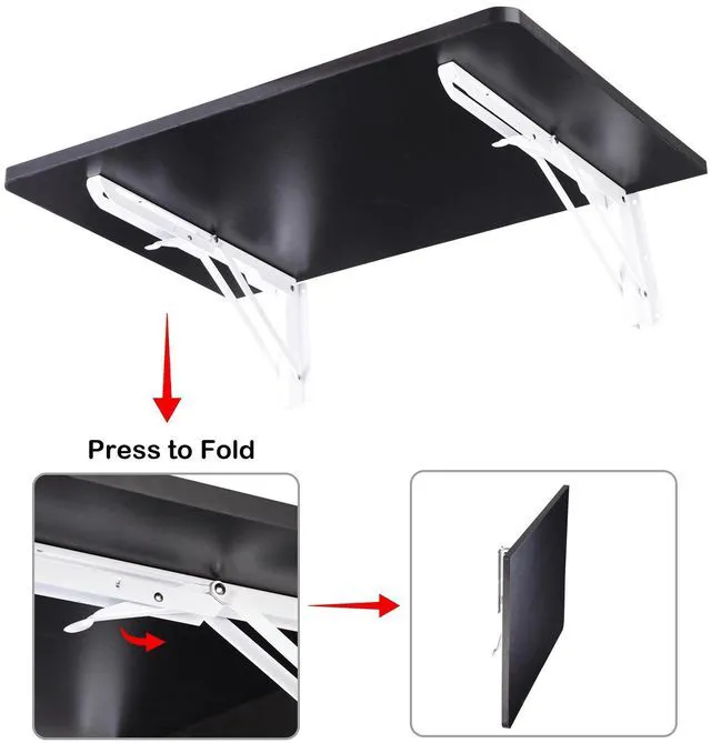 Alt view image 4 of 7 - Yescom Wall Mounted Folding Desk 72 Inch 3 Pack Floating Drop Leaf Bar Table Black 72" Wall Mounted Folding Bar Desk Holds 150 Lbs Total for Outdoor Patio