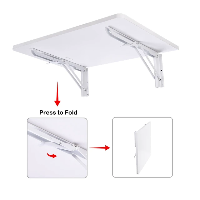 Alt view image 5 of 7 - Yescom Wall Mounted Folding Desk 48 Inch 2 Pack Floating Drop Leaf Bar Table White Mounted Folding Bar Desk 2 Independent Panels Holds 100 Lbs