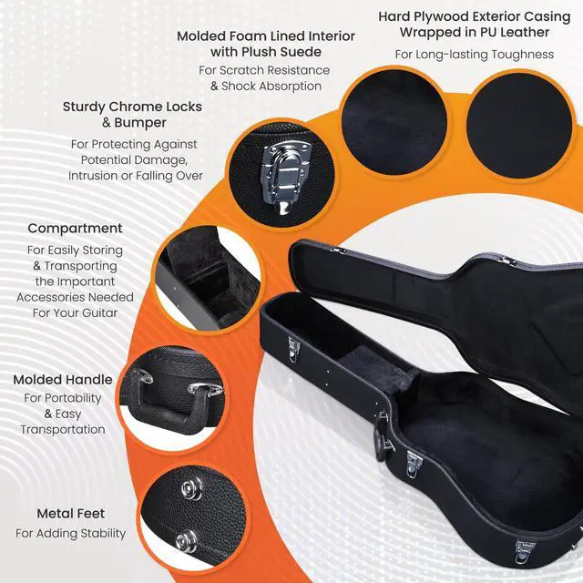 Alt view image 5 of 7 - Yescom 41" Acoustic Guitar Case Hard Shell w/ Folding Guitar Stand for Electric Bass