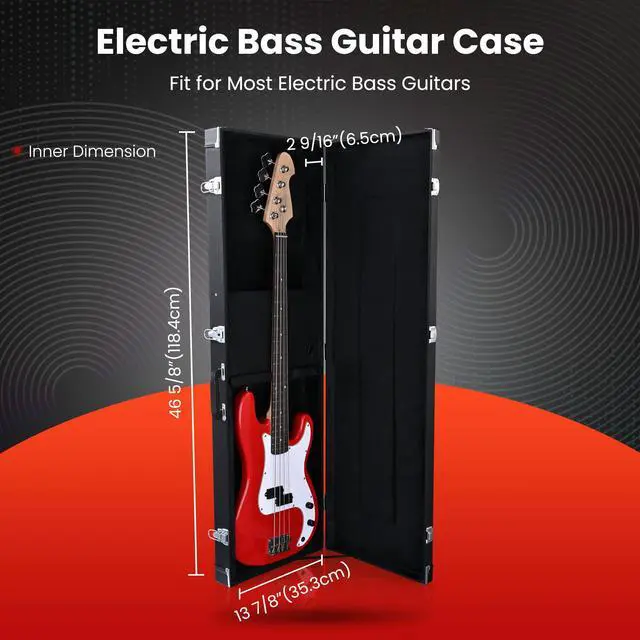 Alt view image 2 of 7 - Yescom Electric Bass Guitar Hard Case Wooden Hard Shell & Folding Guitar Floor Stand