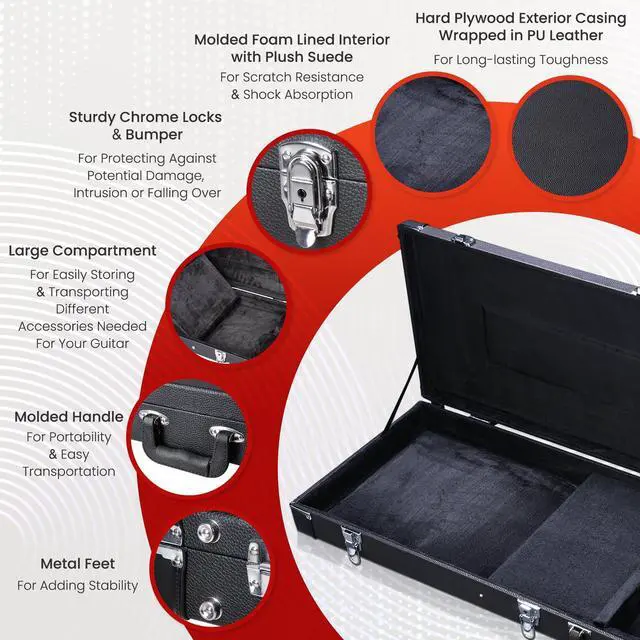 Alt view image 3 of 7 - Yescom Electric Bass Guitar Hard Case Wooden Hard Shell & Folding Guitar Floor Stand