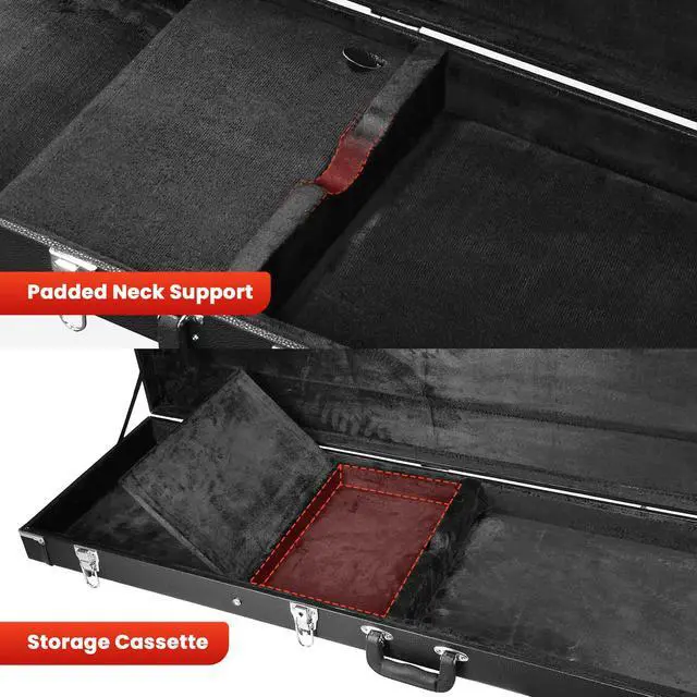 Alt view image 4 of 7 - Yescom Electric Bass Guitar Hard Case Wooden Hard Shell & Folding Guitar Floor Stand