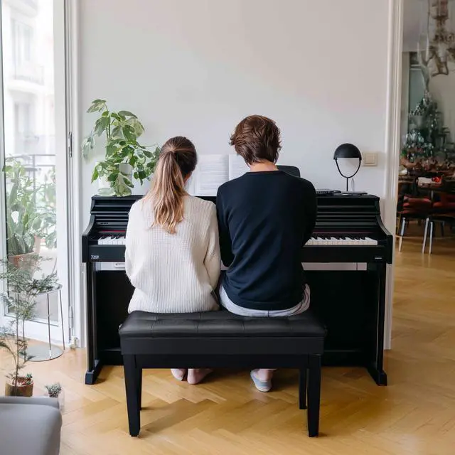 Alt view image 3 of 7 - Yescom Adjustable Duet Piano Bench PU Leather Padded Wooden Keyboard Storage
