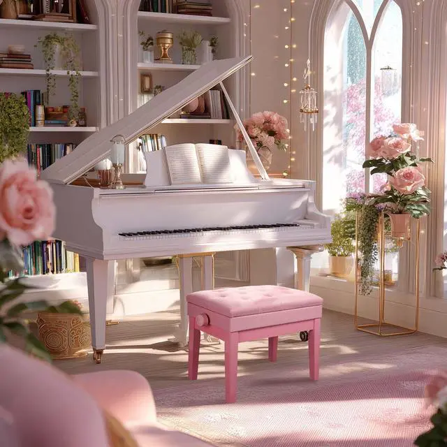 Alt view image 3 of 7 - Yescom Adjustable Duet Piano Bench PU Leather Padded Wooden Keyboard Storage