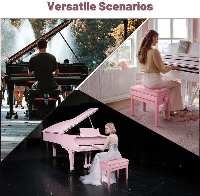 Alt view image 7 of 7 - Yescom Adjustable Duet Piano Bench PU Leather Padded Wooden Keyboard Storage