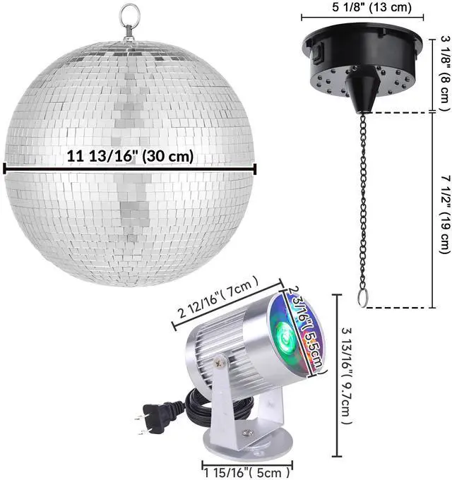 Alt view image 7 of 7 - Yescom 12" Large Disco Ball with Motor and Lights 6RPM Rotator & 2PCS 3W RGB Spotlights for 70s 80s Party DJ Bands Studio Event
