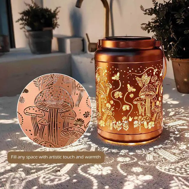 Alt view image 5 of 7 - LAGarden Mushroom Solar Lantern Outdoor Hanging Waterproof Metal Decor Light Christmas Gifts Yard Patio Porch 2Pack
