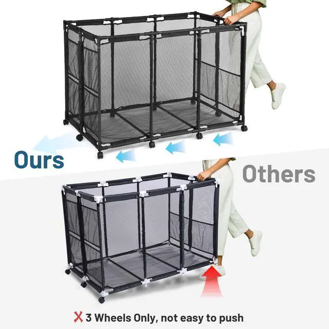 Alt view image 6 of 7 - Yescom Extra Large 12 Wheels Rolling Mesh Pool Storage Bin Metal Frame with Black Mesh Cover Replacement Net