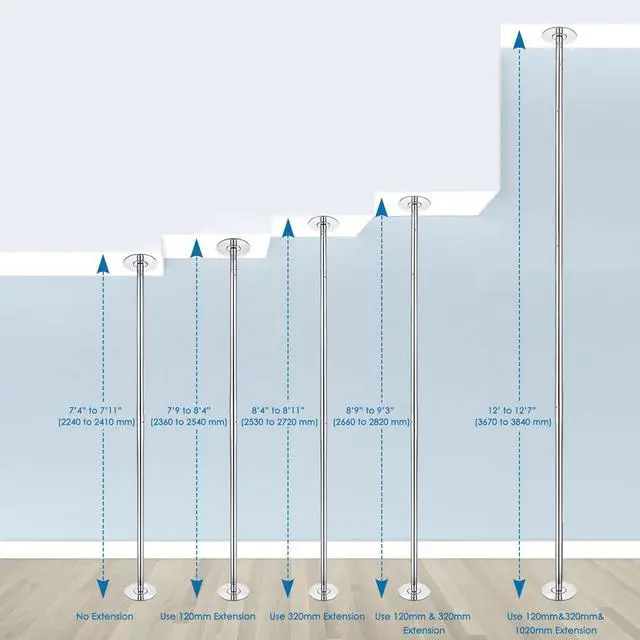 Alt view image 3 of 7 - Yescom Portable 12ft Dancing Pole Kit with Extensions Fitness Dance Exercise Club Home