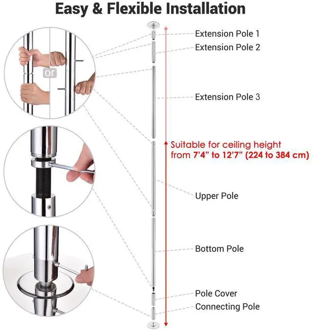 Alt view image 2 of 7 - Yescom Portable 12ft Dancing Pole Kit with Extensions Fitness Dance Exercise Club Home