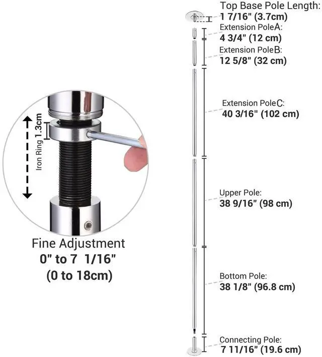 Alt view image 5 of 7 - Yescom Portable 12ft Dancing Pole Kit with Extensions Fitness Dance Exercise Club Home