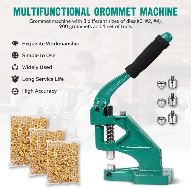 Alt view image 2 of 7 - Yescom Grommet Tool Kit 900pcs Eyelets Washers #0/#2/#4 Die Hole Puncher Hand Press Machine for Fabric Crafting