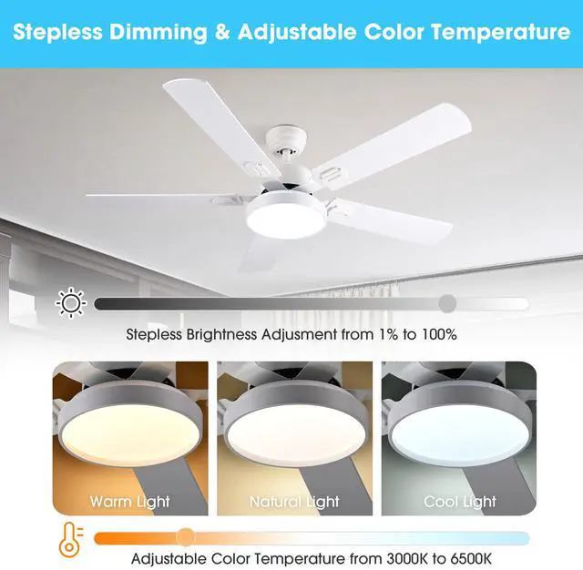 Alt view image 3 of 7 - DELight 52" Ceiling Fan with Light & Remote 6 Speed Chandelier Lamp Reversible Indoor