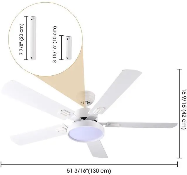Alt view image 7 of 7 - DELight 52" Ceiling Fan with Light & Remote 6 Speed Chandelier Lamp Reversible Indoor