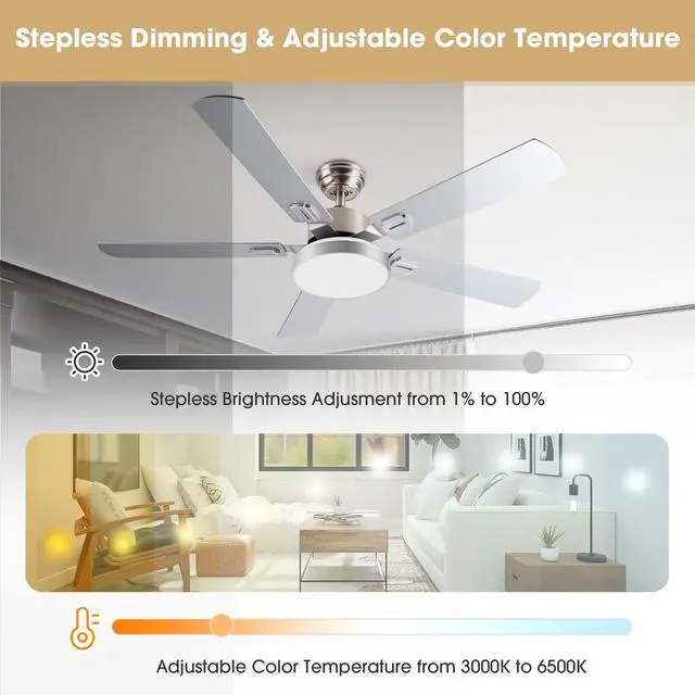 Alt view image 4 of 7 - DELight 52" Ceiling Fan with Light Remote 6 Speed LED Chandelier Lamp Reversible Bedroom