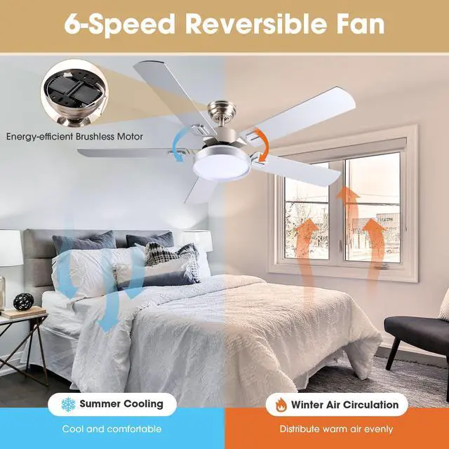 Alt view image 5 of 7 - DELight 52" Ceiling Fan with Light Remote 6 Speed LED Chandelier Lamp Reversible Bedroom
