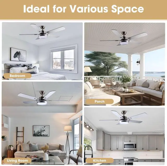 Alt view image 7 of 7 - DELight 52" Ceiling Fan with Light Remote 6 Speed LED Chandelier Lamp Reversible Bedroom