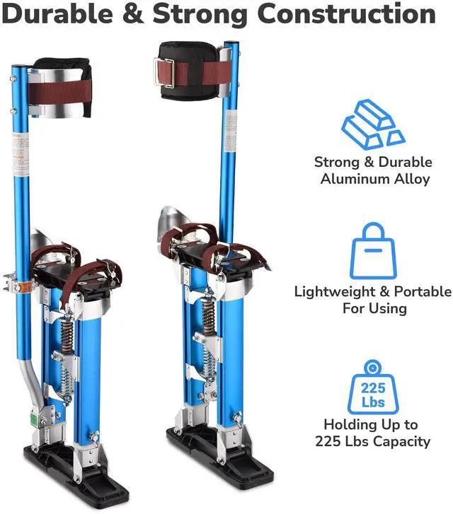 Alt view image 3 of 7 - Yescom Drywall Stilts 16-24 inches Adjustable Aluminum Painting Tool for Ceiling Installation/Repair Taping Parades Blue
