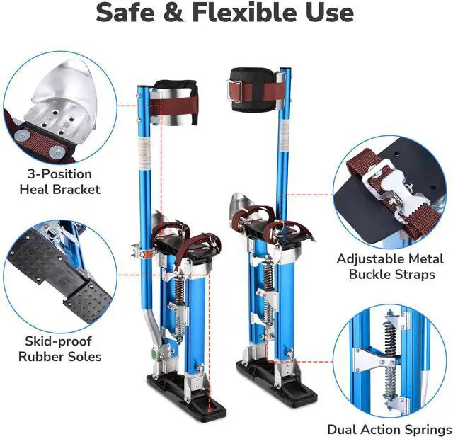 Alt view image 4 of 7 - Yescom Drywall Stilts 16-24 inches Adjustable Aluminum Painting Tool for Ceiling Installation/Repair Taping Parades Blue