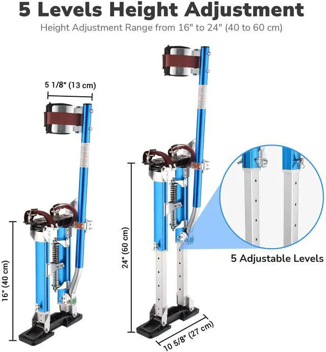 Alt view image 6 of 7 - Yescom Drywall Stilts 16-24 inches Adjustable Aluminum Painting Tool for Ceiling Installation/Repair Taping Parades Blue
