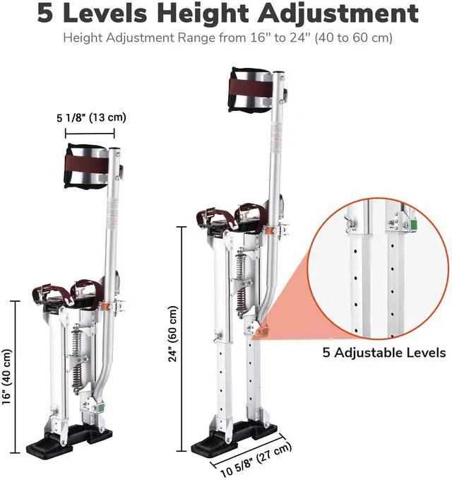 Alt view image 6 of 7 - Yescom Drywall Stilts 16-24 inches Adjustable Aluminum Painting Tool for Ceiling Installation/Repair Taping Parades