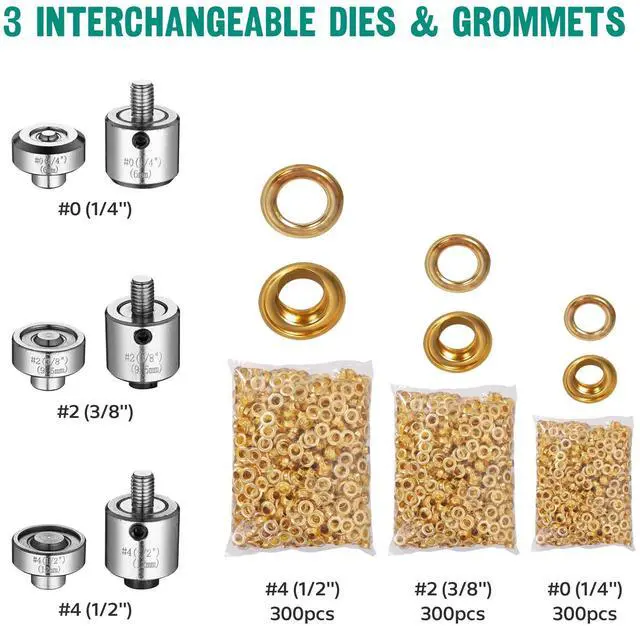 Alt view image 4 of 7 - Yescom Grommet Tool Kit 900pcs Eyelets Washers #0/#2/#4 Die Hole Puncher Hand Press Machine for Fabric Crafting