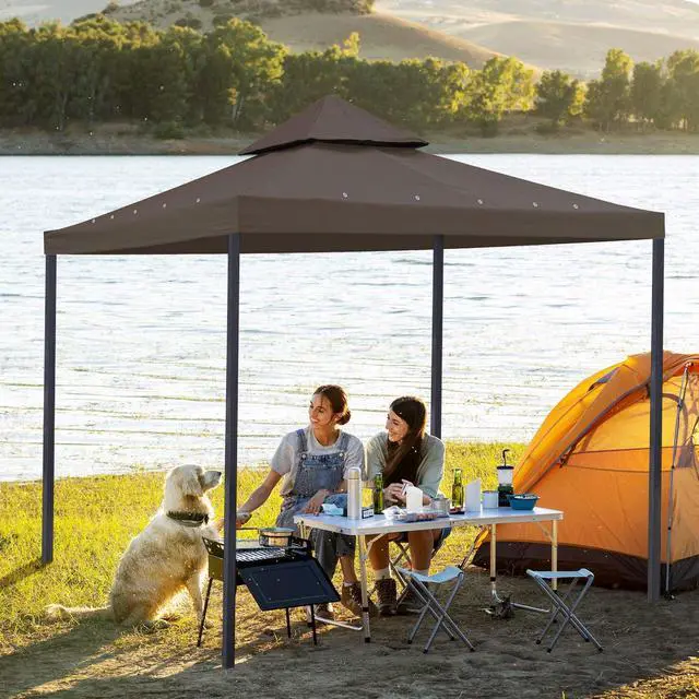 Alt view image 2 of 7 - Yescom 10x10Ft UV30+ Gazebo Replacement Top for 2 Tier Outdoor Canopy Cover Patio Backyard Party Deck Coffee Liqueur