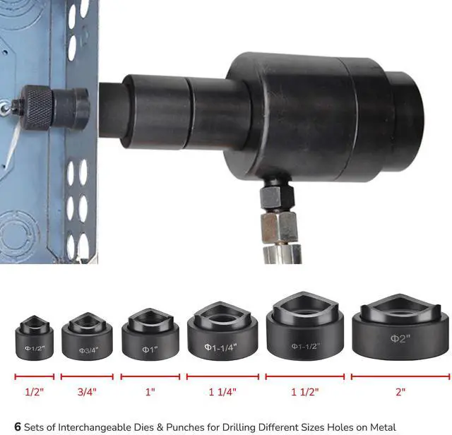 Alt view image 7 of 7 - Yescom 10 Ton Hydraulic Knockout Punch Set 1/2" to 2" Conduit Hole Puncher Tool Kit - Yellow