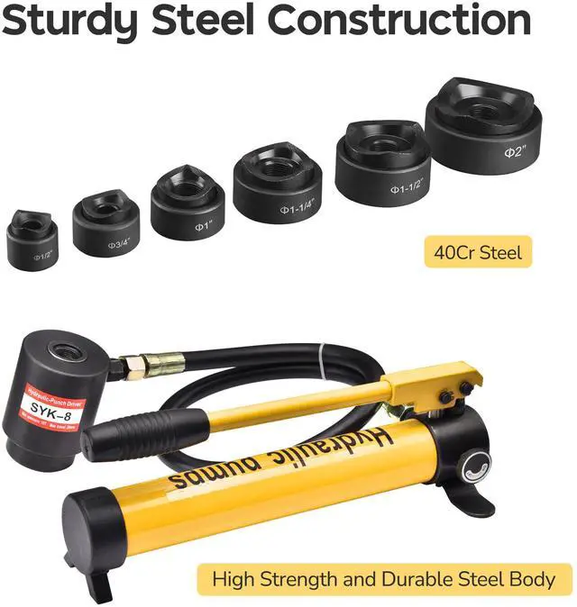 Alt view image 6 of 7 - Yescom 10 Ton Hydraulic Knockout Punch Set 1/2" to 2" Conduit Hole Puncher Tool Kit - Yellow