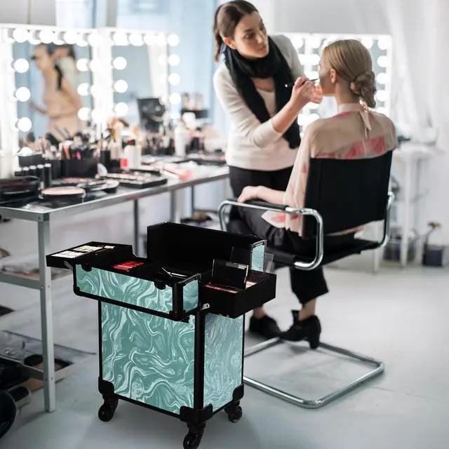 Alt view image 7 of 7 - Byootique Rolling Makeup Train Case Cosmetic Trolley Organizer Salon CB Vitality