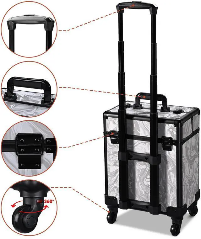 Alt view image 2 of 7 - Byootique Rolling Makeup Train Case Cosmetic Trolley Organizer CB Graystone