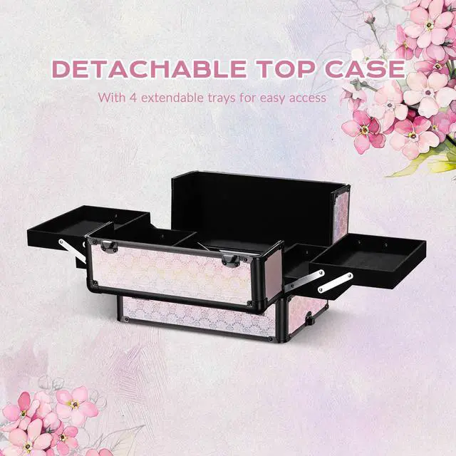 Alt view image 6 of 7 - Byootique 4in1 Rolling Makeup Train Case Cosmetic Organizer Blush ForgetMeNot