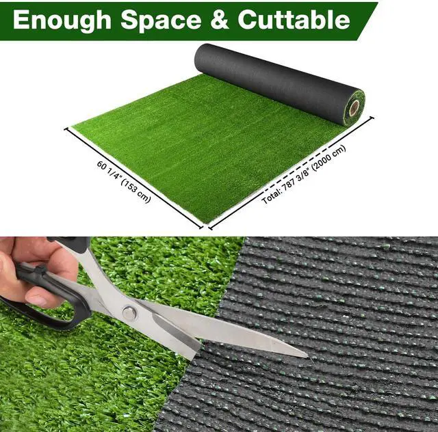 Alt view image 5 of 7 - Yescom Artificial Grass Turf Roll 65'x5' Large Backyard Faux Decor Fake Lawn 2 Pack