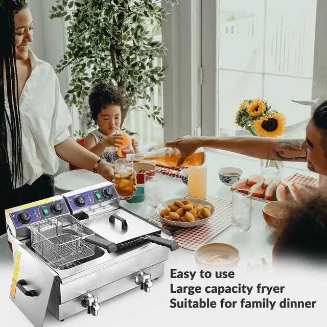 Alt view image 5 of 6 - Commercial Electric 23.4L Deep Fryer Dual Tank w/ Timer and Drain Reset Button French Fry Restaurant