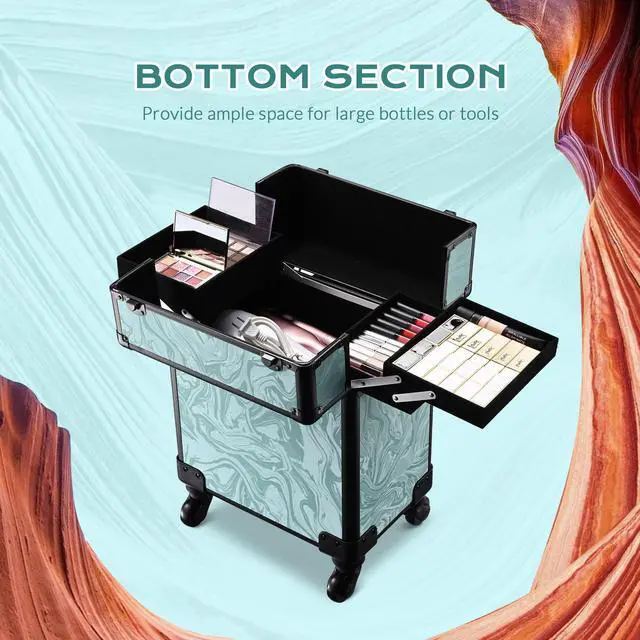 Alt view image 5 of 7 - Byootique Rolling Makeup Train Case Cosmetic Trolley Organizer Salon CB Vitality