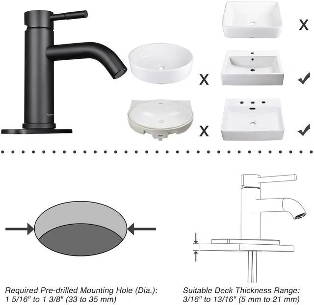 Alt view image 6 of 7 - Aquaterior Matte Black Bathroom Sink Faucet Single Handle Bathroom Vanity Faucet