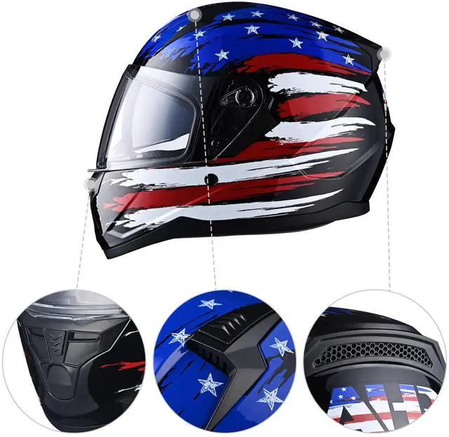 Alt view image 3 of 7 - AHR RUN-F Full Face Motorcycle Helmet Dual Visor DOT Approved M