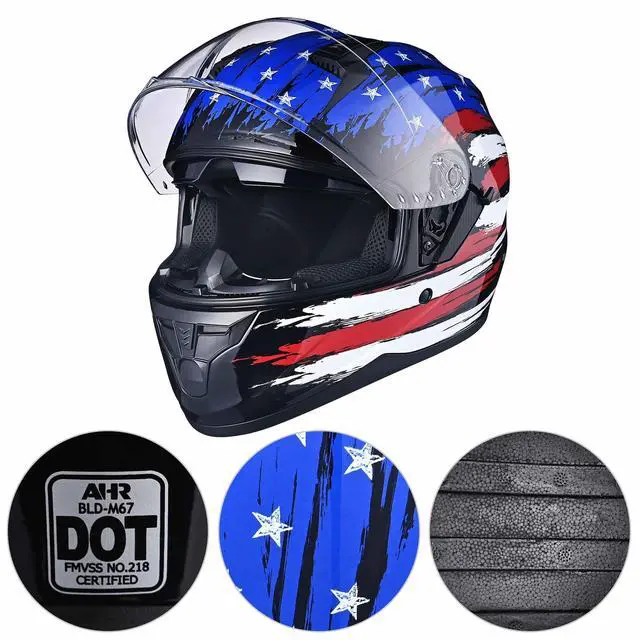 Alt view image 2 of 7 - AHR RUN-F Full Face Motorcycle Helmet Dual Visor DOT Approved M