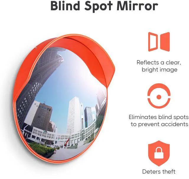 Alt view image 5 of 7 - Yescom 23" Convex Safety Traffic Mirror Outdoor/ Indoor Driveway & Security Wide Angle Mirror, 2 Pcs Dome Blind Spot Mirror for Wall, Office, Parking Garage & Room