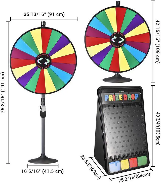 Alt view image 3 of 7 - WinSpin 36" Dual Use 18 Slots Prize Wheel 41x25" Prize Drop Game Board Party