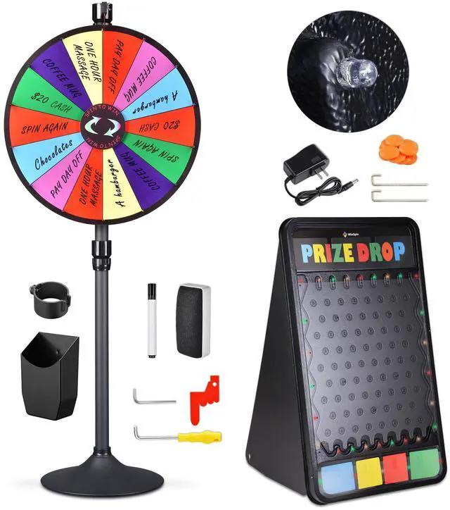 Alt view image 2 of 7 - WinSpin 24" Dual Use 14 Slots Prize Wheel Prize Drop Game Board Kit w/ LED Light