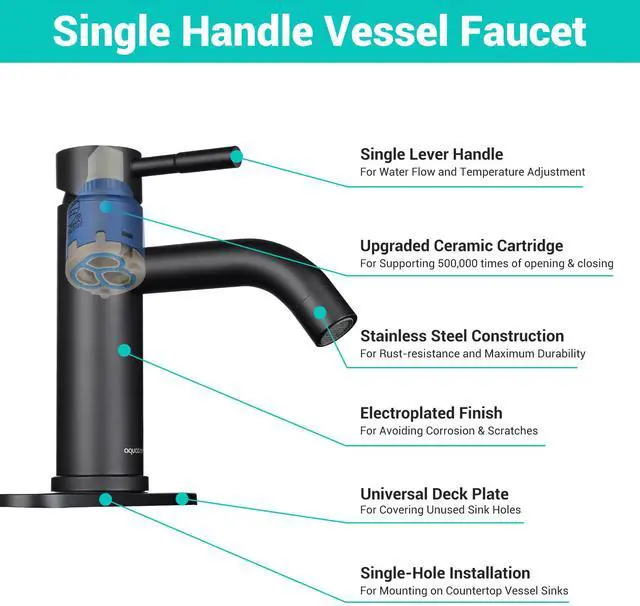 Alt view image 3 of 7 - Aquaterior Matte Black Bathroom Sink Faucet Single Handle Bathroom Vanity Faucet