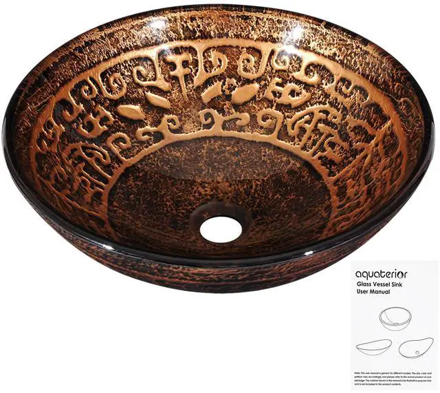 Alt view image 2 of 7 - Tempered Glass Round Vessel Sink Antique Totem Pattern Above Counter Bathroom Vanity Bowl Basin