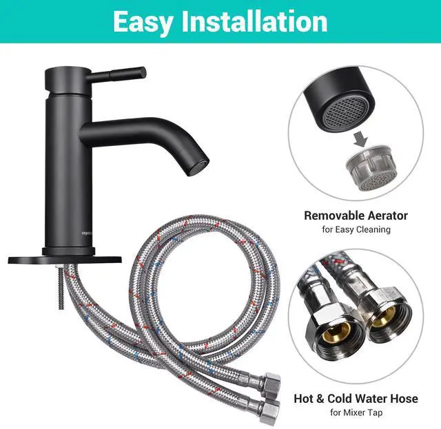 Alt view image 5 of 7 - Aquaterior Matte Black Bathroom Sink Faucet Single Handle Bathroom Vanity Faucet