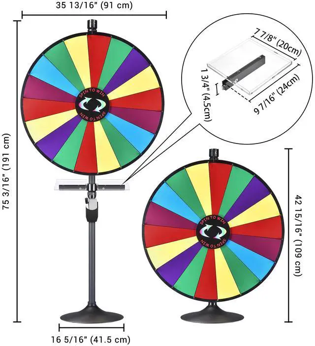Alt view image 7 of 7 - WinSpin 36" Prize Wheel Tabletop Floor Stand Spinning Game w/ Serving Tray