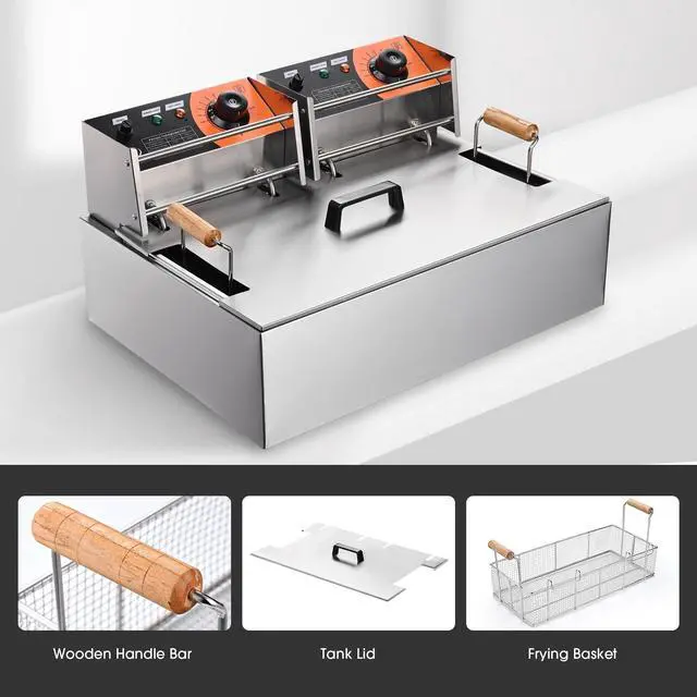 Alt view image 6 of 7 - Commercial 5000W 20L Electric Countertop Deep Fryer Single Large Tank Basket French Fry Restaurant