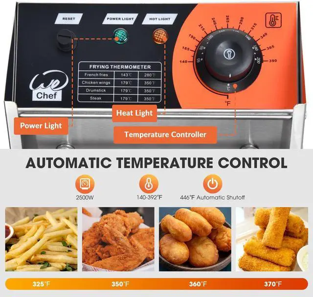 Alt view image 5 of 7 - 2500W 12L Professional Deep Fryer Countertop Single Basket French Fry Restaurant